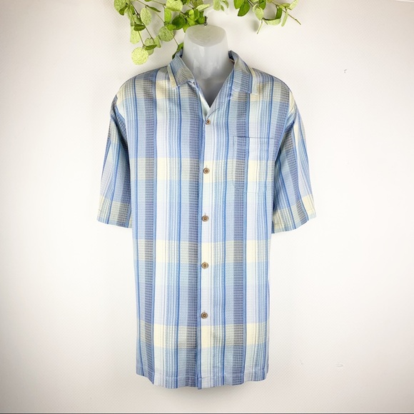 M NWT MENS TOMMY BAHAMA BLUE PLAID BUTTON UP DOWN SHORT SLEEVE SHIRT SZ S